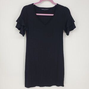 White House Black Market‎ Ruffle Short Sleeve Shift Dress XS   Black